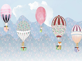 Fototapet cameră copii Happy Balloon, Komar, model cu baloane în zbor, multicolor, 500x250 cm fototapet-happy-balloon-2105