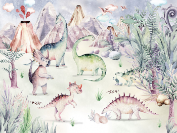 Fototapet cu dinozauri Dino Playground, Komar, pentru camera copiilor, 400x280 cm fototapet-copii-cu-dinozauri-dino-paygroud-komar-5720