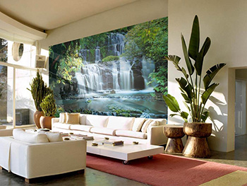 Fototapet cascadă Pura Kaunui Falls, Komar, decorațiune cu peisaj verde, 368x254 cm