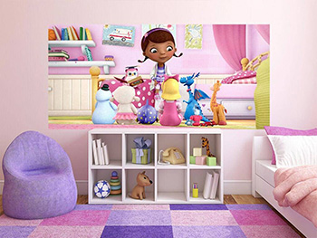 Fototapet Plușica şi jucăriile sale, AGDesign, multicolor, pentru fetițe, 202x90 cm
