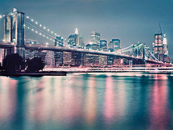 Fototapet urban Neon, Komar, imprimeu podul Brooklyn din New York, multicolor, 368x254 cm