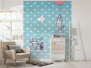 Fototapet cameră copii cu Ursuleţul Winnie the Pooh Piglet, Komar, albastru deschis, 254x184cm