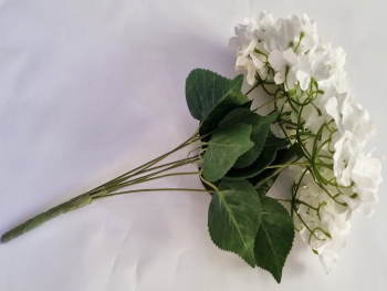 Hortensie artificială albă, creangă cu 7 flori, 50 cm înălţime