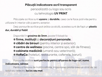 Plăcuță personalizată la comandă cu adresa sau afacerea ta cu logo, text sau grafică, printare UV, distanțiere incluse logo-ul-personalizat-uv-s1-9199