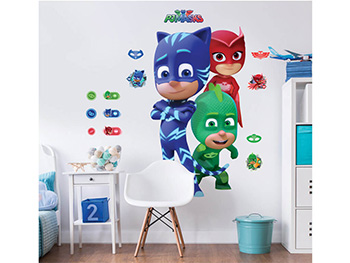 Mega Sticker Eroi în pijama PJ Masks, Walltastic, decorațiune multicoloră, set cu mai multe stickere