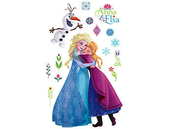 Mega Sticker Elsa şi Anna, Komar, decor cameră fete cu personajele din Frozen, 200x127 cm