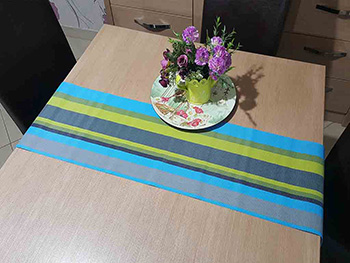 Napron masă Dora, Folina, albastru cu dungi verzi, 30 x 135 cm