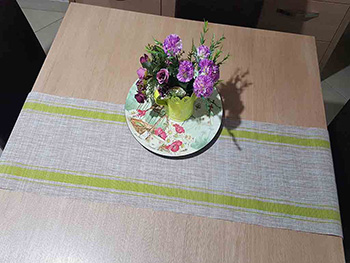 Napron masă Dora, Folina, gri cu dungi verzi, 30 x 135 cm