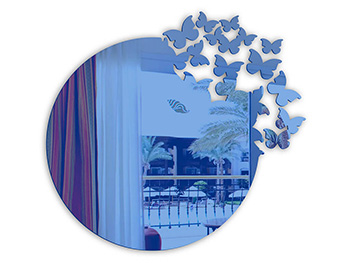 Oglindă decorativă Butterfly Rise, Folina, din oglindă acrilică albastră, dimensiune oglindă 50 cm