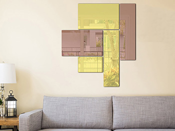 Oglindă decorativă Imani, Folina, decoraţiune perete din oglindă acrilică bronz şi aurie, model geometric