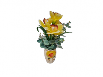 Orhidee artificială galbenă, în vas ceramic, 35 cm înălţime
