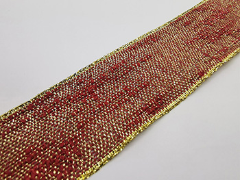 Panglică decorativă, Folina, vişinie cu detalii aurii, 4 cmx10 metri