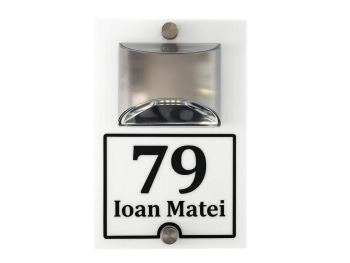 Plăcuță adresă personalizată cu lampă LED, 2 distanțiere incluse – 15x23 cm