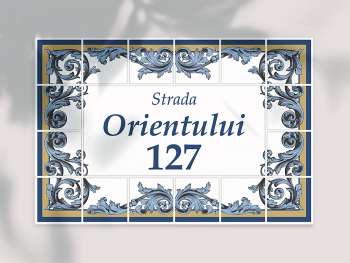 Placuță cu număr și adresă casă, model azulejos Lisabona, printare UV și text personalizat, 15x22 cm, bandă dublu adezivă inclusă 