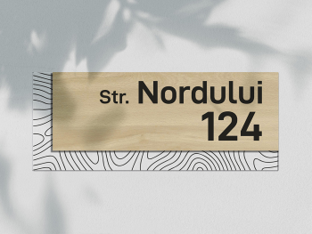 Plăcuță personalizată cu număr și adresă în două straturi, model modern printat UV, text personalizat, 25x10 cm