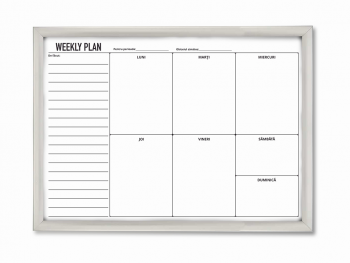 Tablă albă whiteboard, planificator săptămânal, cu ramă din aluminiu, 60x80cm