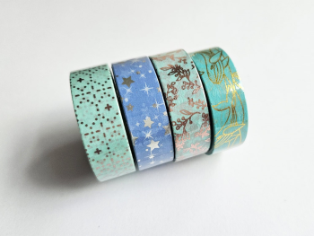 Set 4 role washi tape, benzi adezive decorative, modele turcoaz