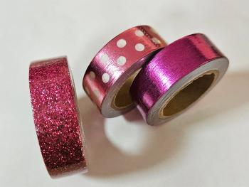 Set 3 role washi tape, benzi adezive decorative magenta metalic