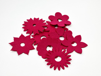 Set 9 decorațiuni creative din fetru magenta cu flori pentru activități craft, Folina, pâslă cu grosime de 3 mm, diverse culori