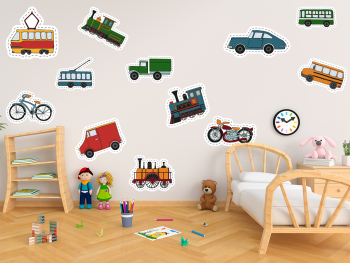 Set 12 stickere, mașinuțe retro, copii, folina, racletă de aplicare inclusă. set-12-stickere-masinute-retro-copii-folina-9576