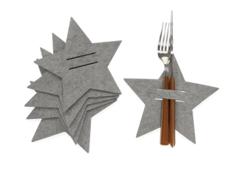 Set 12 suporturi tacâmuri din pâslă gri, model stea - decor masă Crăciun Set 12 suporturi tacâmuri din pâslă gri, model stea - decor masă Crăciun
