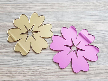 Set 2 stickere oglindă Floare, Folina, auriu și roz, dimensiune sticker 10 cm