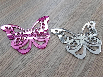 Set 2 stickere oglindă Fluture, Folina, argintiu şi roz, dimensiune sticker 12x9 cm