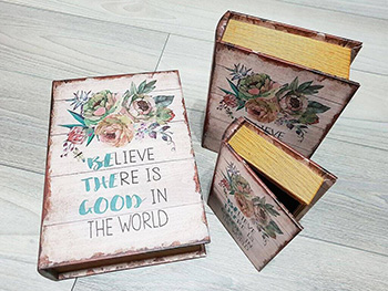 Set 3 cutii decorative din lemn, Folina, model floral Believe