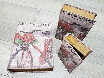 Set 3 cutii decorative din lemn, Folina, model Bicicletă