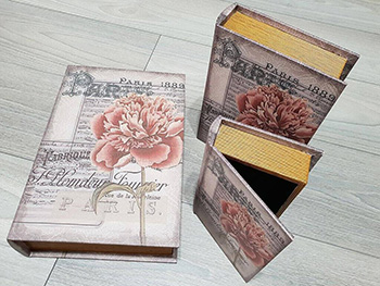 Set 3 cutii decorative din lemn, Folina, model Floare