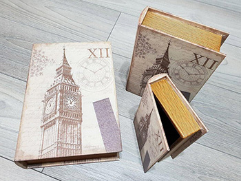 Set 3 cutii decorative din lemn, Folina, model London