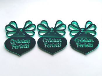 Set 3 decoraţiuni cu mesaj Crăciun fericit, din oglindă acrilică verde