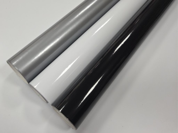 Set 3 role autocolant lucios 30x200 cm – alb, negru, gri argintiu – pentru cutter plotter