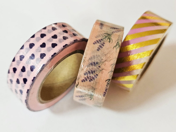 Set 3 role washi tape, benzi decorative adezive, cu levantica, inimioare si dungi