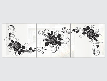 Set 3 tablouri albe, Folina, model floral negru, dimensiune tablouri 40x40 cm