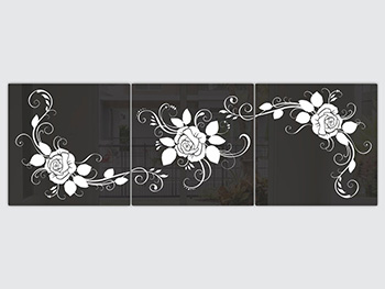 Set 3 tablouri negre, Folina, model floral alb, dimensiune tablouri 40x40 cm