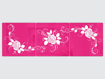 Set 3 tablouri roz, Folina, model floral alb, dimensiune tablouri 40x40 cm