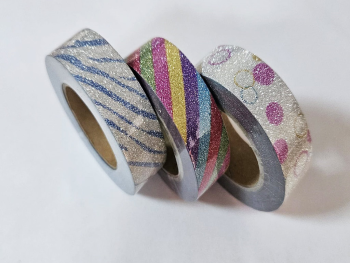 Set 3 role washi tape, benzi adezive decorative cu sclipici, multicolore