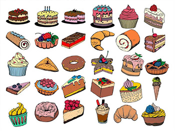 Set 30 stickere Prăjituri, Folina, autoadezive, multicolor