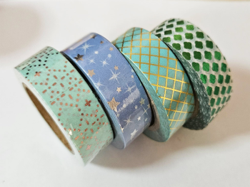 Set 4 role Washi Tape Aqua, benzi adezive decorative
