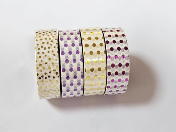 Set 4 role Washi tape, Folina, benzi autoadezive decorative cu buline colorate