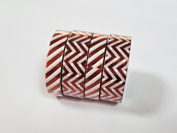 Set 4 role washi tape, benzi adezive cu dungi roşu metalic