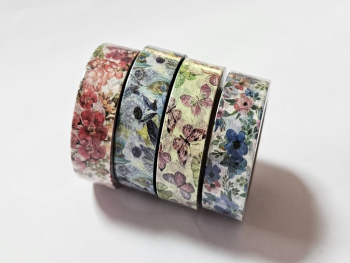 Set 4 role Washi Tape, benzi autoadezive decorative cu fluturi si flori