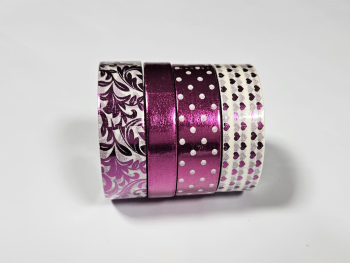 Set 4 role washi tape, benzi autoadezive decorative magenta metalic