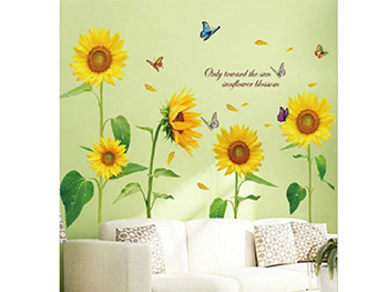 Stickere perete flori, Folina, floarea soarelui si fluturi, 60x90 cm