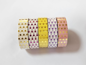 Set 5 role Washi tape, benzi autoadezive decorative cu buline colorate