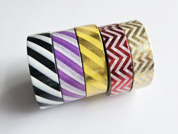 Set 5 role washi tape, benzi adezive decorative cu dungi colorate