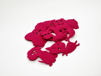 Set 7 decorațiuni creative din fetru magenta cu animale pentru activități craft, Folina, pâslă cu grosime de 3 mm, diverse culori