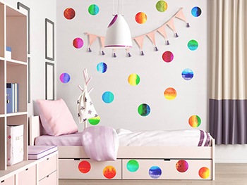 Set 78 stickere buline autoadezive, multicolor, racletă de aplicare inclusă. set-78-buline-colorate-acuarela-1-9136
