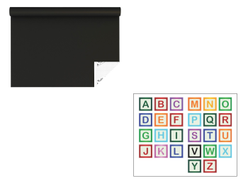 Set autocolant tablă de scris neagră şi sticker alfabet, Folina EDU74, decor pentru grădiniţe şi şcoli